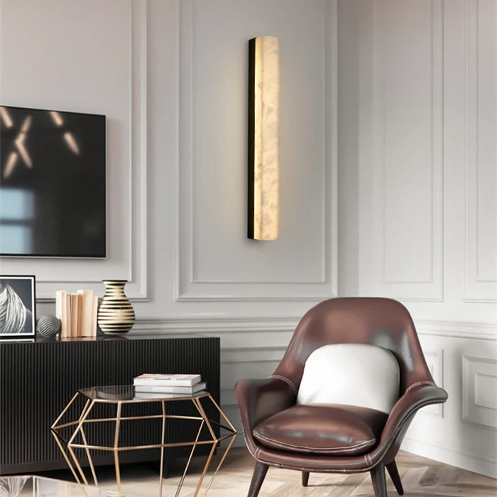 True Spanish Marble Wall Lamp All Copper Strip Sconce Living Room TV Porch Staircase Snowflake Gypsum Alabaster Wall Lamp