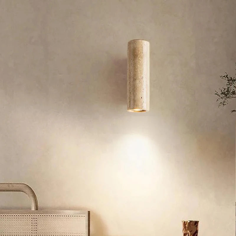 Wabi Sabi Yellow Travertine LED Wall Light Scandinavian Style Corridor Lamp for Living Room Bedroom Stone Wall Sconce Decoration