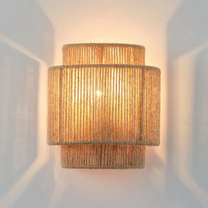 Hemp Rope Rattan Wall Lamp Antique Asia Hotel Indoor Living Room Bedroom and Office Vanity  Modern E27 Woven Bedside Wall Light